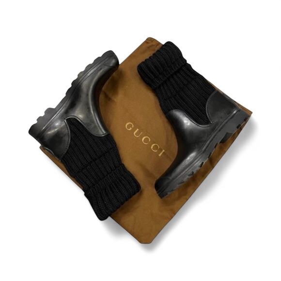 Gucci Aspen Lug Sole Wool Rubber Boots Black | Vintage 2000s - Picture 10 of 13